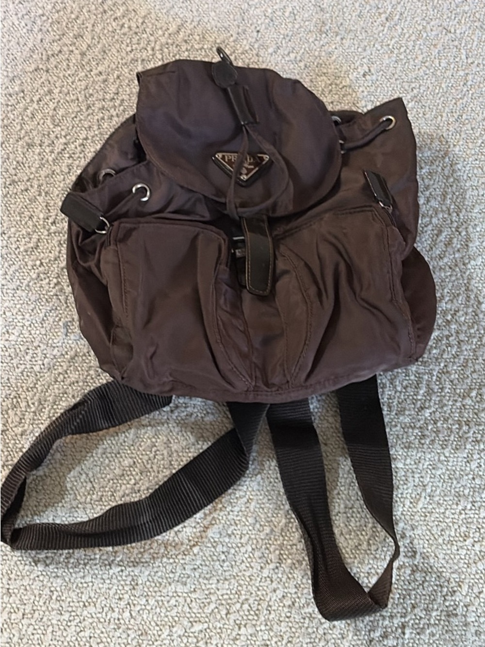 Prada Brown Nylon Drawstring Backpack